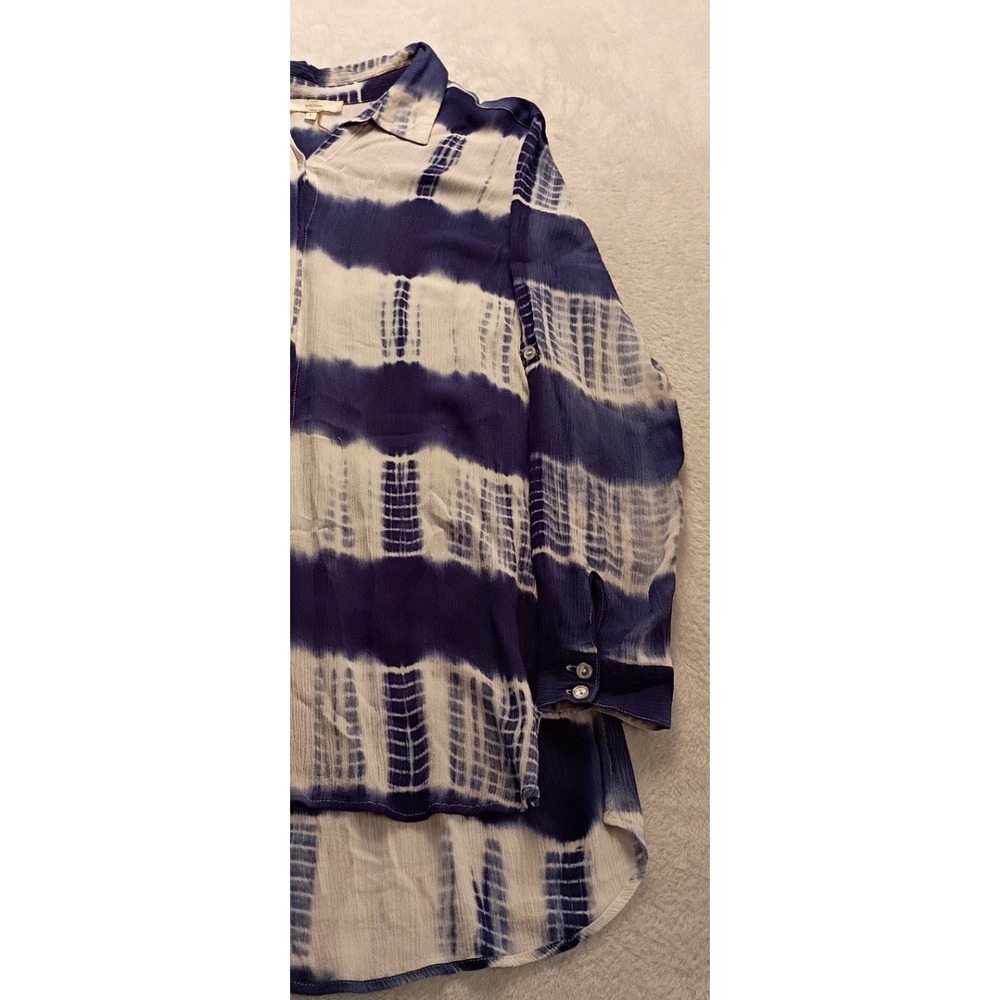 Entro Button Down Women's Tie Dye Hi-Low Hem Shirt Large Blue White Casual Top - Picture 12 of 13